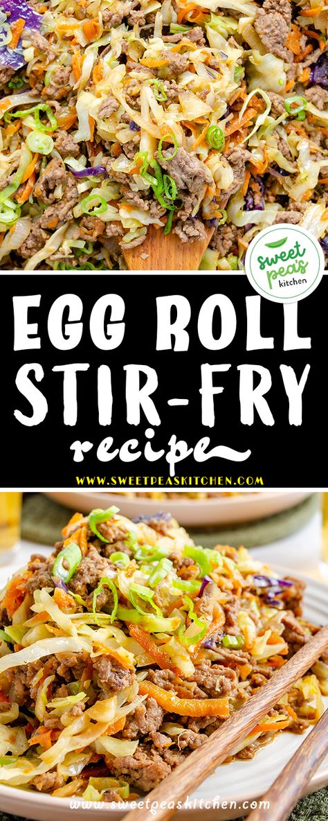 Egg Roll Stirfry, Eggroll Stir Fry Recipe, Eggroll Stir Fry, Egg Roll Skillet Recipe, Coleslaw Mix Stir Fry, Chicken Coleslaw Stir Fry, Cabbage Roll Stir Fry, Coleslaw Mix Recipes Stir Fry, Egg Roll Stir Fry Recipe