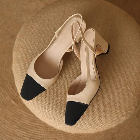 Corporate Heels, Casual Wedding Shoes, Office Heels, Sling Back Pumps, Comfortable Work Shoes, Chanel Slingback, Shein Shoes, Chunky Heels Casual, Work Shoes Women