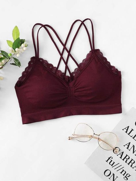 Cute Bralettes, Burgundy Bra, Latest Bra, Women Bras, Cotton Bra, Bralette Outfit, Bra Types, Vintage Lingerie, Shein Style