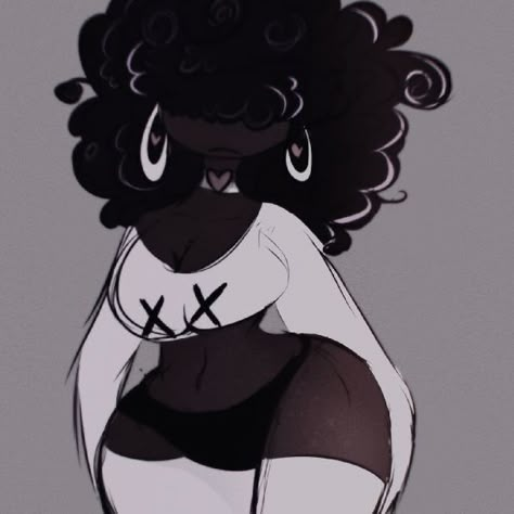 Thick Art Oc, Spirit Medium Character Design, Human Beelzebub Helluva Boss, Shadow Person Oc, Space Buns Drawing Reference, Black Cartoon Characters Pfp, Black Hair Oc Art, Oc Ideas Female, Black Oc Female