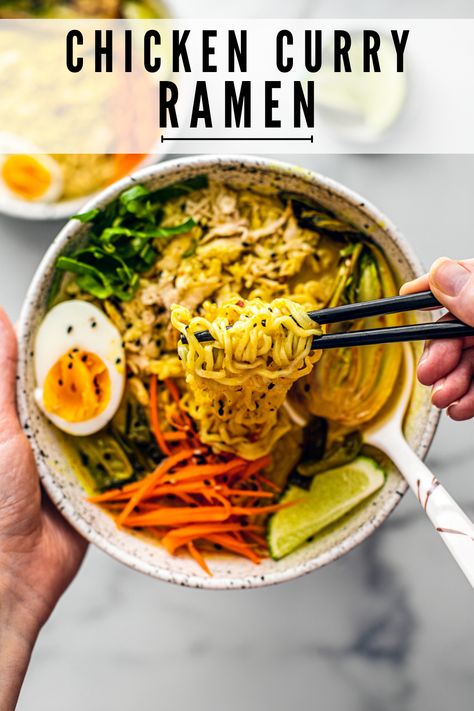 Chicken Curry Ramen Noodle Recipes, Yellow Curry Ramen, Thai Coconut Curry Ramen, Yellow Curry Noodle Soup, Spicy Coconut Curry Ramen, Curry Ramen Noodle Recipes, Ramen Noodle Recipes Chicken, Yellow Curry Noodles, Curry Chicken Ramen