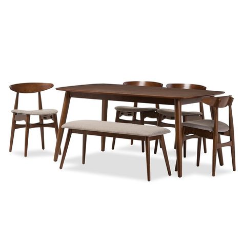 George Oliver Effingham 6 Piece Solid Wood Dining Set | Wayfair Mid Century Dining Set, Breakfast Nook Dining Set, Contemporary Dining Sets, Nook Dining Set, Mid Century Modern Wood, Solid Wood Dining Set, Mid Century Modern Dining, Dining Sets Modern, Mid Century Dining