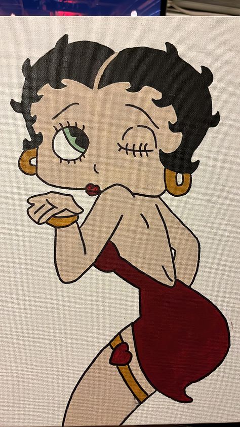 Betty Boop Painting Easy, Betty Boop Painting Canvases, Y2k Painting Ideas On Canvas Easy, Girly Paintings On Canvas Easy, Barbie Paintings, Y2k Painting Ideas Easy, Betty Boop Painting, Bratz Paintings Canvas, Y2k Canvas Painting