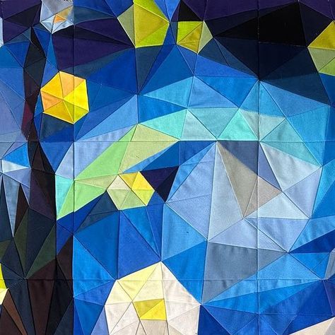 Natalia Knowlton on Instagram: "And Starry Night is finished! Who knew you could fit so many colors in a quilt! Thanks @legitkits for another awesome quilt pattern! #legitkits #paperpiece #paperpiecesprojects #konacottonsolids #quiltlife #modernquilting #modernquilter #quiltkits #foundationpaperpiecing #ípp #quiltersofinstagram #starrynightquilt #starrynight #vangoghquilt #masterpiece" Starry Night Variations, Starry Night Quilt Pattern, Night Sky Quilt Pattern, Starry Night Quilt, Starry Night Fabric, Confetti Landscape Quilts, October 19, Foundation Paper Piecing, Quilt Kits