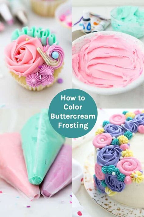 In this tutorial, you’ll learn how to color buttercream frosting to create the most beautifully decorated cakes and sugar cookies. You’ll learn tips and tricks about the different types of icing colors to use and how to achieve those difficult icing colors. #buttercreamfrosting #howtomakebuttercream #howtodyefrosting #howtocolorbuttercreamfrosting #frostingrecipe #buttercreamrecipe #vanillabuttercream How To Make Pastel Color Icing, Colored Frosting How To Make, How To Color Frosting, How To Color Buttercream Frosting, Coloring Buttercream Frosting, Colored Buttercream Frosting, Buttercream Cookies Decorated, Coloring Buttercream, Types Of Icing