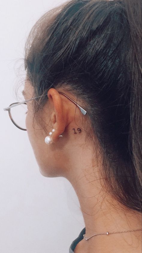 19 Tattoo Number Ideas, Tattoo Behind Ear Number, 19 Tattoo Number Fonts, Year Behind Ear Tattoo, Behind The Ear Number Tattoo, 12 21 Tattoo, Year Tattoo Behind Ear, 19 Number Tattoo, Number Behind Ear Tattoo