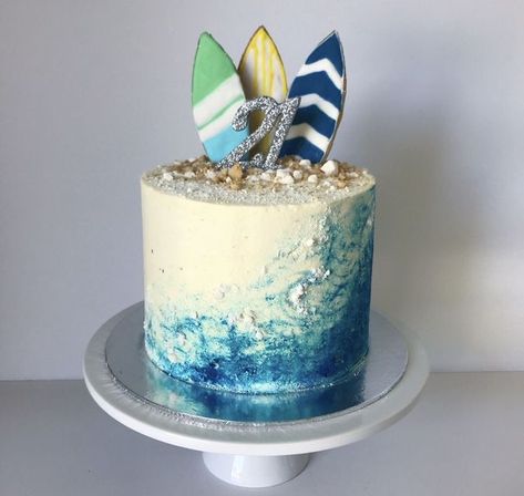 Blue Cakes Birthday, Cake Ocean, Surfboard Cake, Surfer Cake, Surfer Birthday, Surf Cake, Wave Cake, Surf Birthday, Beach Themed Cakes