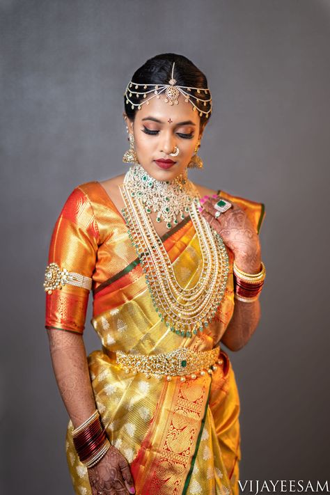 A Royal Affair — Vijay Eesam & Co. Bridal Reception Saree, Pearl Haram, Reception Sarees, Indian Dress Up, A Royal Affair, Bridal Sarees South Indian, Indian Bridal Sarees, Indian Bridal Photos, Wedding Saree Collection