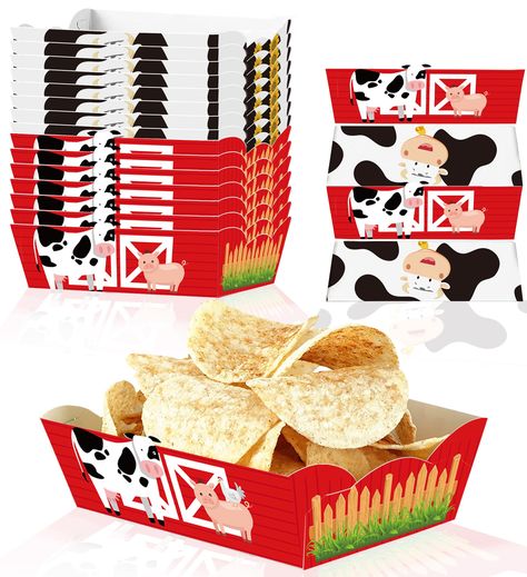 PRICES MAY VARY. 【Value Package】: You'll get 24 farm animal themed party snack trays with classic elements of red houses and cows that will be a wonderful addition to your barn bash or farm animal themed party decorations for any farm themed event. 【Upgrade Quality】:These food trays are made of 300gsm copperboard paper, which is strong, lightweight and odorless. They can be used to serve sandwiches, hot dogs or chicken claws, French fries, cheese sticks or other fried foods, fruits, spaghetti, s Farmyard Party, Animal Snacks, Farm Theme Birthday, Farm Animal Party, Farm Baby Shower, Farm Animals Birthday Party, Farm Themed Birthday Party, Rodeo Birthday, Farm Animal Birthday