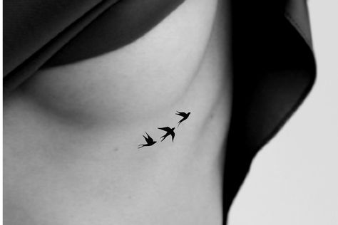 Free Birds Tattoo, Bird Tattoo Side Ribs, Bird Rib Tattoos For Women, Bird Tattoos For Women Ribs, Birds Silhouette Tattoo, Black Bird Tattoos For Women, Simple Bird Tattoos For Women, Flying Bird Tattoos For Women, Birds Back Tattoo