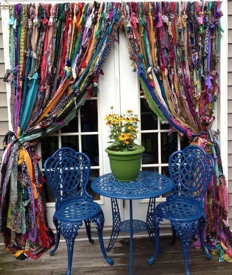 Boho Curtain Ideas, Rag Curtains, Traditional Curtain Rods, Scarf Curtains, Cortina Boho, Hippie Curtains, Cortinas Boho, Headboard Curtains, Closet Curtains