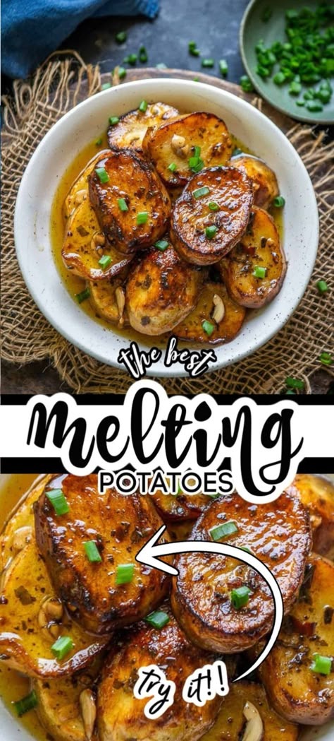 Oven Roasted Large Melting Potatoes, Melted Potatoes Recipe, Melting Potatoes In Cast Iron Skillet, Golden Potato Side Dishes, Melting Potatoes Recipes, Golden Potatoes In Oven, Golden Potatoes Recipe, Glazed Potatoes, Golden Potato Recipes