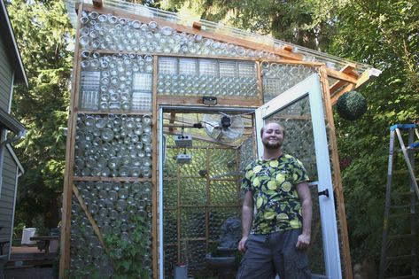 Unique Greenhouse, Make A Greenhouse, Building A Greenhouse, Rain Catcher, Garden Cover, Decorative Fountains, Recycled Jars, Build A Greenhouse, Small Sheds