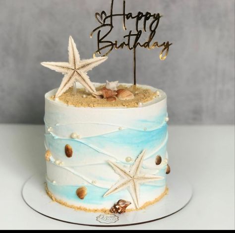 Starfish Birthday Cake, Marine Cake, Beach Birthday Cake, Surf Cake, 30th Bday Party, Beach Themed Cakes, Sea Cake, Beach Cake, 40th Cake