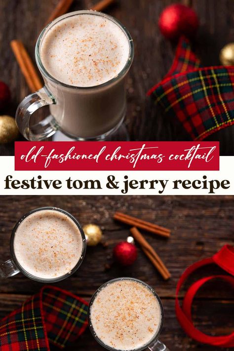 festive tom and jerry drink recipe pin Tom And Jerry Drink Batter, Tom And Jerry Mix Recipes, Tom And Jerry Batter Recipe, Tom And Jerry Drink Recipe, Tom And Jerry Recipe, Tom And Jerry Drink, Tom And Jerry Batter, Irish Spring, Batter Mix