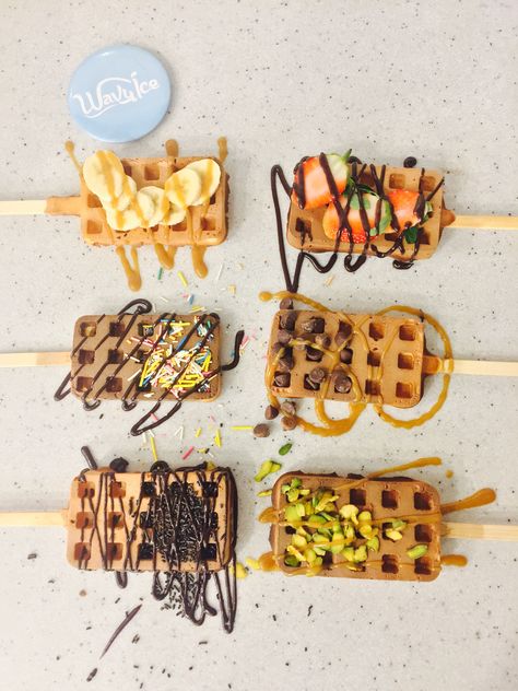 Icecream stick waffles Waffle Stick, Waffle Pops, Waffle Sticks, Cart Design, Food On Sticks, Food Cart Design, Business Colors, Drink Photo, Food Cart