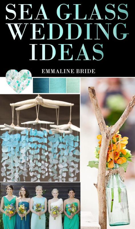 Sea Glass Wedding Ideas / Inspiration | http://emmalinebride.com/beach/sea-glass-wedding-ideas/ Beach Themed Wedding Decorations, Sea Glass Wedding, Wedding Ceremony Decorations Outdoor, Beach Wedding Colors, Sea Wedding, Glass Centerpieces, Turquoise Wedding, Beach Wedding Decorations, Sea Glass Crafts