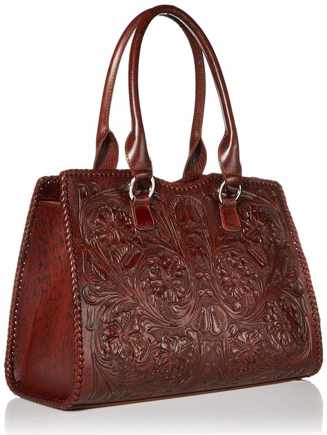 PRICES MAY VARY. Exquisite Hand-Tooled Craftsmanship: Each bag features unique hand-tooling, showcasing the skill of our artisans. Sizes: The large size is truly a big, tote sized bag. Measures 15.5 in wide at bottom x 11 in tall x 6.5 in deep at bottom. The medium is still a bit spacious but with a more compact design. Measures 13 inches wide at bottom, 9 inches tall, and 6 inches deep at bottom. Shoulder straps create a 8.5 inch shoulder drop. Purse is contoured right where your armpit rests o Big Shoulder Bag, Tooled Leather Handbags, Work Purse, Large Leather Bag, Tooled Leather Bag, Tooled Leather Purse, Western Purses, Top Handle Handbags, Hand Tooled Leather