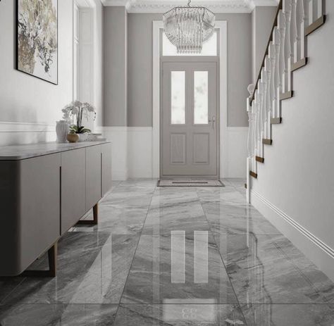 Hall Tiles, Entrance Hall Decor, Marble Effect Tiles, Hall Flooring, Tiled Hallway, Colour Hallway, Narrow Hallway Decorating, Hallway Flooring, Entrance Interior