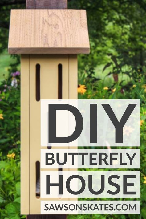 DIY butterfly house in a garden How To Make A Butterfly House, How To Build A Butterfly House, Diy Butterfly House How To Build, Butterfly Houses Diy How To Make, Butterfly House Plans Design, Butterfly House Diy, Lawn Hacks, Diy Butterfly House, Butterfly House Plans