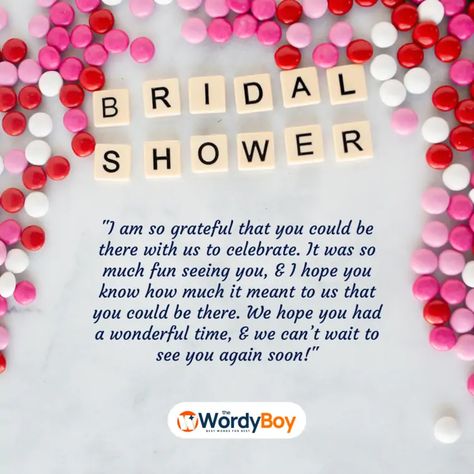 Bridal Shower Thank You Message, Bridal Shower Thank You, Bridal Shower Thank You Cards Wording, Bridal Shower Messages To Bride, Bridal Shower Card Message, Bridal Shower Quotes, Thank You Card Wording, Wording Ideas, Wedding Messages