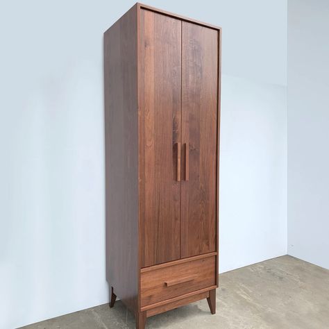 Dumont Armoire Solid Walnut Mid Century Modern Inspired - Etsy Small Armoire, Wooden Armoire, Walnut Plywood, Wood Credenza, Entry Stairs, Room Goals, Solid Wood Table, Solid Wood Furniture, Mid Century House