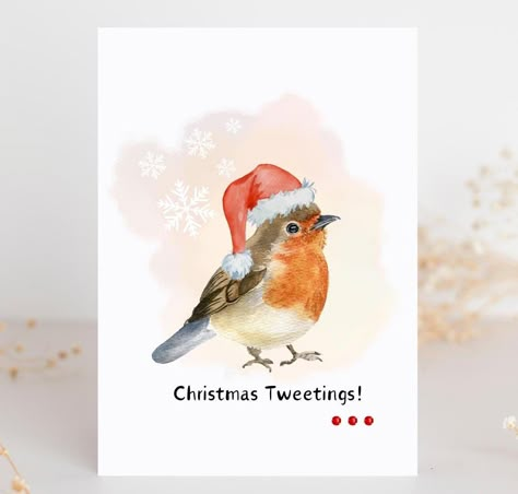 Festive Robin Christmas Card, Hand finished A5 Fun Robin Christmas Card, by FunhouseUK on Etsy Robin Cards Christmas, Christmas Robins Watercolour, Robin Christmas Card, Aquarell Christmas, Xmas Cards Diy, Robin Christmas, Cosy Christmas, Christmas Bird, Christmas Deals