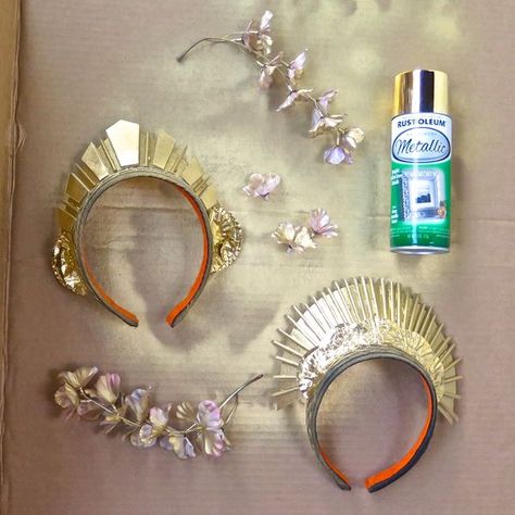 Recycled Crown Diy, Recycled Crown Ideas, Diy Crown Queen, Wooden Skewers, Headpiece Diy, Diy Crown, Diy Kostüm, Cosplay Tutorial, Costume Makeup