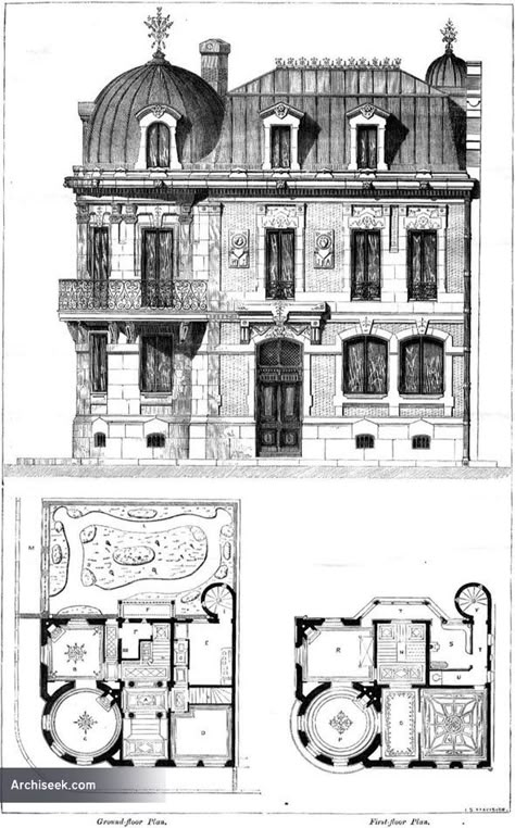 Architect: M. Amoudru Irish Architecture, Antique Architecture, Victorian House Plans, Paris Architecture, Vintage House Plans, Victorian Mansions, Casa Vintage, Victorian Architecture, Architectural Drawing