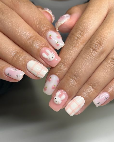 Miffy and strawberries 🍓 ✧ : *✧ :* ✧ *✧: #gelnails #nailinspo #nailinspiration #nailart #naildesigns #nailartinspo #nailsoftheday #gelx #gelxnails #apresgelx #handpaintednails Aesthetic Nail Design, Miffy Nails, Nail Art Aesthetic, Aesthetic Nail, Bunny Nails, Summery Nails, Nails Diy, Design Nail, Art Aesthetic