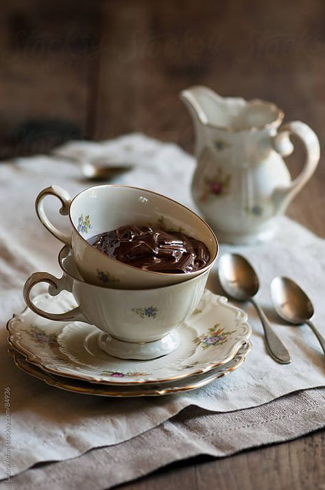 Stock photo of a tea cup full with a chocolate cream by LauraAdani Dessert Photography, Vintage Cups, Chocolate Cream, Tea Cups Vintage, Vintage Tea, Pretty Food, Tea Cup, Food Art, Natural Color