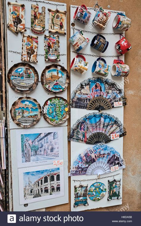 Download this stock image: Souvenirs for tourists, Verona, northern Italy’s Veneto region, Europe - H6DA5B from Alamy's library of millions of high resolution stock photos, illustrations and vectors. Best Souvenirs From Italy, Souvenir From Italy, Souvenir Travel Collection, Venice Italy Souvenirs, Spain Souvenirs, Souvenir Store, Doll Museum, Northern Italy, Good Life Quotes