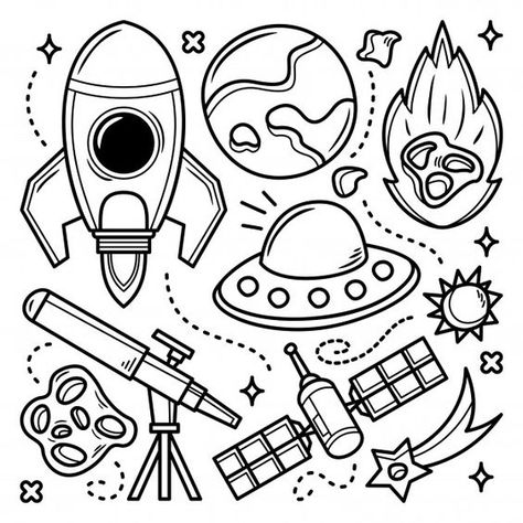 Doodle Art Space, Drawing Of Space, Space Lettering, Doodle Pictures, Space Doodles, Star Doodle, Journal Elements, Space Animals, Space Drawings