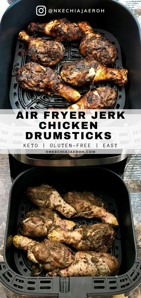 Jerk Chicken Drumsticks In Air Fryer (Jerk Chicken Leg) Jamaican Jerk Chicken Wings Air Fryer, Baked Jerk Chicken Drumsticks, Jerk Drumsticks Recipe, Jerk Chicken Recipe Air Fryer, Jerk Chicken Drumsticks, Air Fryer Jerk Chicken, Jerk Chicken Crockpot, Easy Jerk Chicken Recipe, Jerk Chicken Recipe