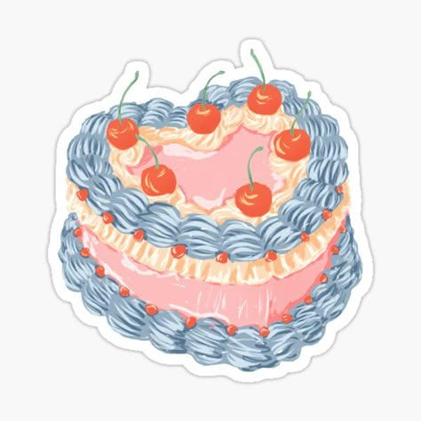 Cherry Buttercream, Cake Poster, Cake Art Print, Girly Birthday Cakes, Cake Sticker, Pastel Cakes, Cake Printing, Vintage Cherry, Cherry Cake