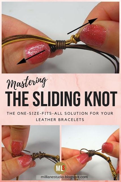 When you're not sure how long you should make a leather bracelet, the sliding knot is a great solution. With a sliding knot, there’s no need for end caps and a clasp. And the beauty is that the wearer can adjust the bracelet to suit their wrist size. Learn, step-by-step, how to tie one on your leather bracelets. #MillLaneStudio #slidingknot #leatherjewelrytutorial #adjustableknothowtotie #diyleatherjewelry #leathertutorial Leather Jewelry Tutorials, Adjustable Bracelet Diy, Sliding Knot Bracelet, Leather Tutorial, Knot Jewelry, Diy Leather Bracelet, Leather Jewelry Diy, Leather Cord Bracelets, How To Crochet For Beginners