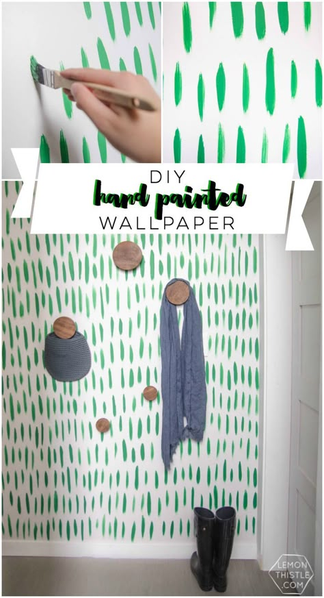 DIY Hand Painted Wallpaper- I love the green brush stroke pattern! Looks so easy too Brush Strokes Pattern, Painted Wallpaper, Rustic Wall Mirrors, Hand Painted Wallpaper, Diy Wallpaper, Hand Painted Walls, Diy Bathroom Decor, Mirror Interior, Painting Wallpaper