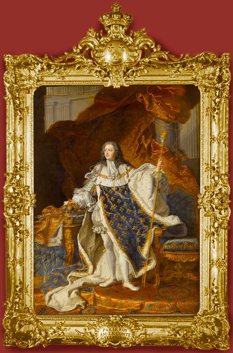 François Stiémart ( 1680-1740; after Hyacinth Rigaud, 1659-1743), Louis XV in coronation robes, 1739, frame by André Tramblin (d. 1742), private collection, Sweden Royal Picture Frame, Gothic Frames, French Frames, Royal Frame, Ornate Frames, French Royalty, Antique Picture Frames, Vintage Photo Frames, Golden Frame