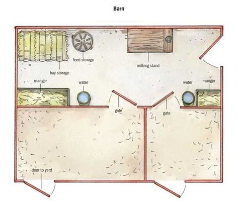 Dairy goat barn floor plan Goat Shed, Livestock Barn, Barn Layout, Goat Pen, Goat Shelter, Small Goat, Goat House, Goat Care, Goat Barn