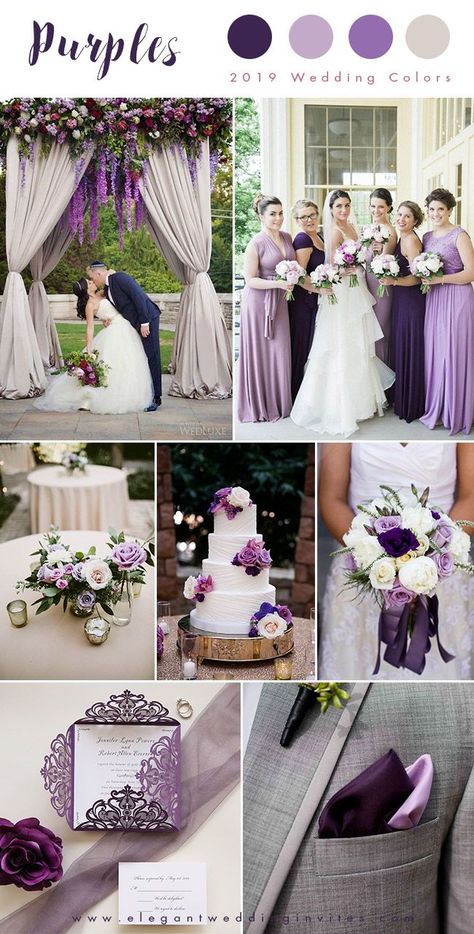 Shades of purple and ivory; an elegant wedding color palette #weddingideas #beachwedding #themedweddings Lavender Flower Girl Dress, Taffeta Top, Purple And White Wedding, Elegant Wedding Colors, Purple Flower Girls, Tulle Corset, Purple Flower Girl Dress, Purple Tulle, Purple Tutu