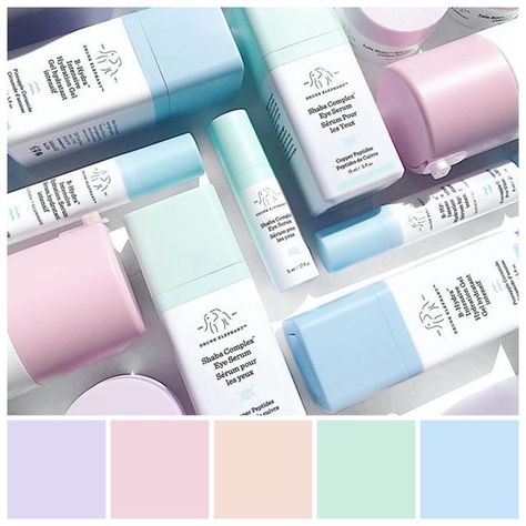 Drunk Elephant Skincare branding and packaging design. Drunk Elephant is the fastest-growing skin care brand in Sephora's history with 600% year on year growth according to The Independent UK, 10 September 2018. The brand’s packaging colours vary from soft, clean pastels to high chroma colours. Drunk Elephant branding and packaging colour palette by Zena O’Connor using an image from Drunk Elephant Instagram. Elephant Skincare, Drunk Elephant Skincare, Speculative Design, Skincare Branding, Skincare Packaging, Skin Care Packaging, Perfume Packaging, Beauty Products Photography, Cosmetic Design