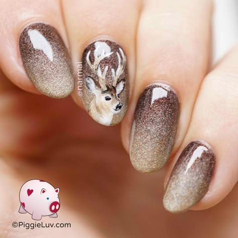 I'm so fawn'd of this nail art design!!! For real doe, I love it deerly :D Hunting Nails, Deer Nails, Camo Nails, Art Thanksgiving, Country Nails, Nagellack Trends, Animal Nails, Thanksgiving Nails, Winter Nail Designs