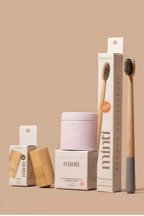 This set includes a bamboo toothbrush, 62 toothpaste tablets in a tin, and biodegradable floss. The ingredients feature Hydrated Silica, Acacia Senegal Gum, Mentha Piperita Oil, and more for a refreshing clean. Learn this eco-friendly oral care set in this guide of Minti Oral Care on Marmalade. #OralCare #DentalHygiene #Toothbrush #ToothpasteTablets #BiodegradableFloss #MintiOralCare #MarmaladeGuide #NaturalIngredients #EcoFriendly #OralHealth #CleanIngredients Bamboo Toothbrush Packaging, Toothbrush Packaging Design, Toothpaste Packaging Design, Toothpaste Design, Toothbrush Packaging, Led Bulb Packaging, Baby Bottle Tooth Decay, Baby Tooth Decay, Toothpaste Tablets