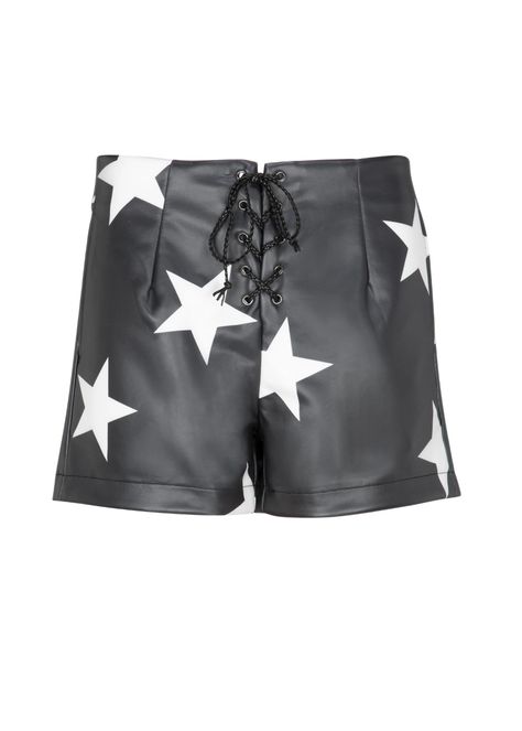 Star Print Pants, Def Leppard Pyromania, Faux Leather Shorts, Velvet Flares, Bell Bottom Pants, Print Pants, White Star, Star Design, Leather Shorts