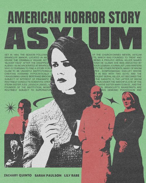 American horror story posyer by stssyz.art American Horror Story Asylum Poster, American Horror Story Drawing, American Horror Story Aesthetic, Ahs Poster, American Horror Story Wallpaper, American Horror Story Poster, Lana Poster, American Horror Story Art, Ahs 1984