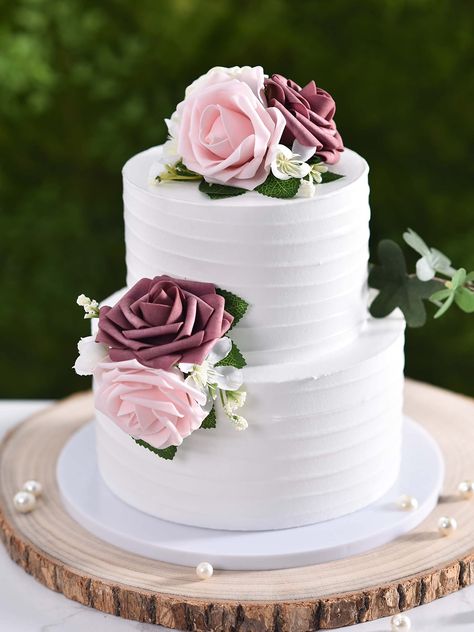 PRICES MAY VARY. 🍰 RUSTIC ROSE TOPPER: It features faux roses and lush greenery, gives a delicate and classy feel to your wedding cake, spring to life in a way that feels authentic and casual—but still totally special. 🍰 GLAMOROUS CAKE DECORATING: This artificial flowers decorations are a romantic way to enliven in the simplest wedding cake design, will be the perfect finishing touch to any cake. 🍰 REUSABLE: The bottom is covered with artificial leaves which makes it easy to wipe clean and fo Wedding Cake Flower Toppers, Two Teared Cake, 2 Tear Cakes, Wedding Cake Designs Simple 2 Tier, 2 Tiered Wedding Cake, 2 Tier Wedding Cake With Flowers, Easy Wedding Cakes, Rose Wedding Cake, 2 Tier Wedding Cake