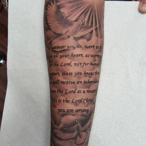 Bible Quote Tattoos, Scripture Tattoos, Bible Tattoos, Dove Tattoos, Tattoos Forearm, Bible Verse Tattoos, Heaven Tattoos, Verse Tattoos, Dove Tattoo