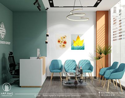 Colorful Dental Office, Clinic Painting Ideas, Office Wall Paint Ideas, Dental Clinic Interior, Dental Design Interior, Doctor Office Design, Dentist Office Design, Waiting Room Design, Studio Medico