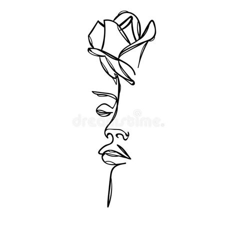 Woman Face With Rose Flower. Continuous Line Drawing. Vector Illustration Stock Vector - Illustration of head, cute: 142574958 Face Drawing Tattoo Design, Rose And Face Line Tattoo, Rose With Face Tattoo, Face Linework Tattoo, Continuous Line Face Tattoo, Lady Flower Head Tattoo, Abstract Face Tattoo Black Women, Many Faces Tattoo, Face In Flower Tattoo