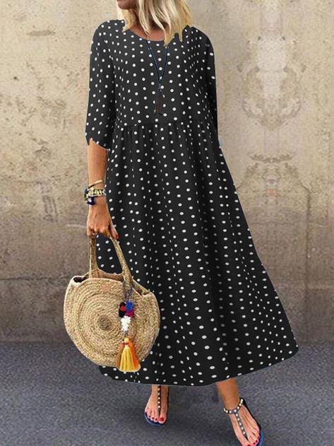 Color: Black, White Season: Summer, Spring Material: Cotton Long Tunic Dress, Bohemian Tunics, Vestido Plus Size, Printed Long Dresses, Half Sleeve Dresses, Long Tunic, Women Maxi, Vestido Casual, Loose Dress